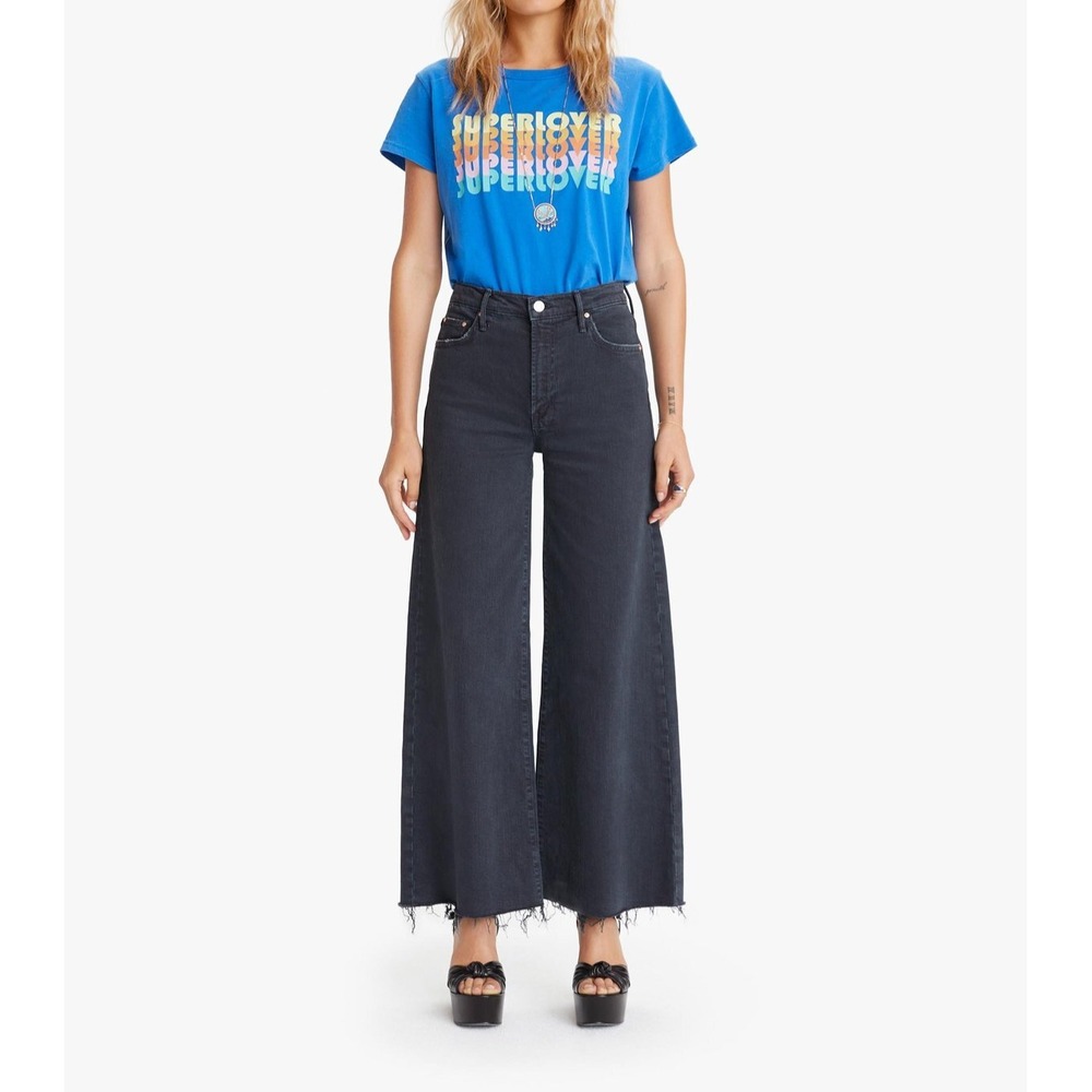 MOTHER The Undercover Ankle Fray Wide Leg Flare Jeans Faded Black 25 $208